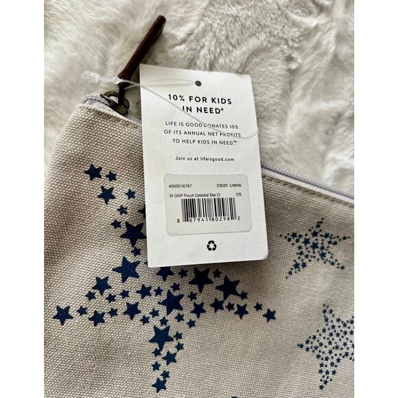 New Life Is Good Navy Blue STARS POUCH Cosmetic Travel Catch All Bag Zipper LG - Picture 4 of 8